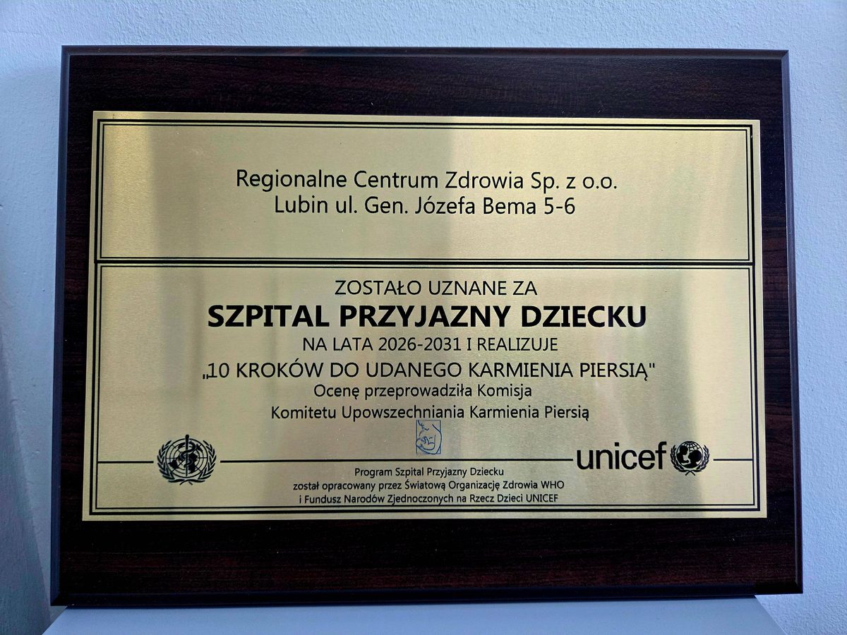 Regionalne Centrum Zdrowia w Lubinie z tytułem „Szpital Przyjazny Dziecku”
