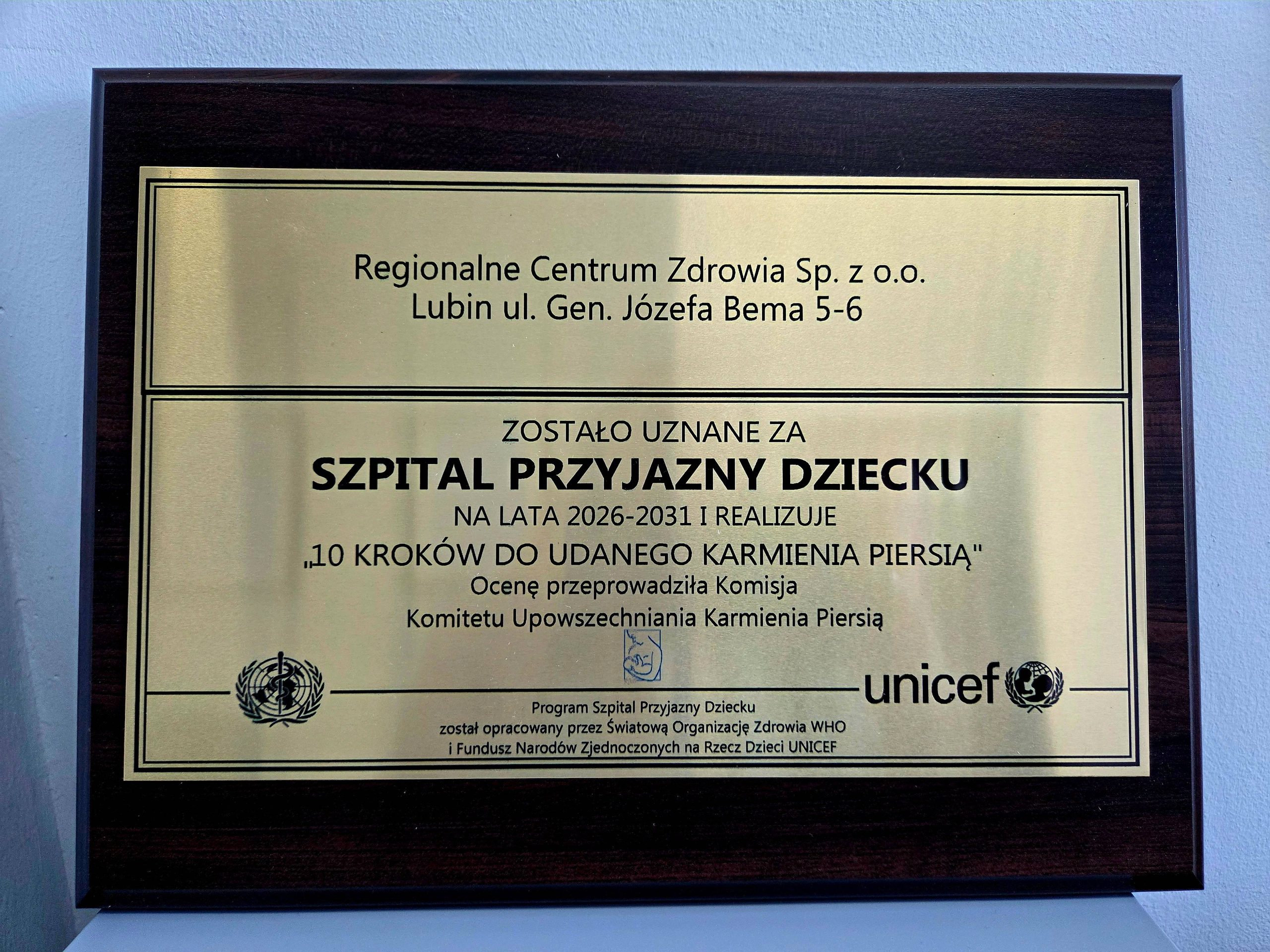 Regional Health Center in Lubin awarded "Child-Friendly Hospital" title